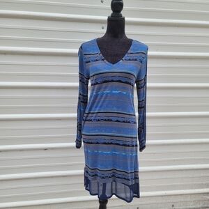 Kirna Zabete for Target Medieval Blue Print Dress Stretch Midi Knit V-Neck M